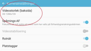 Innan du börjar filma är det viktigt att inställningen för videostorlek är på max. Då får du en så snygg video som möjligt! En skärmdump av hur det ser ut när man går in och justerar telefonens kamerainställningar.