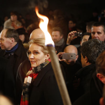 Danmarks statsminister Helle Thorning-Schmidt på en minnestillställning efter terrorattentaten i Köpenhamn.