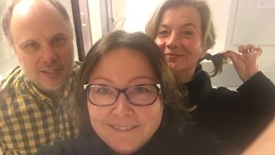 Eftersnack-selfie med Maria Wasström, Jeanette Björkqvist och Magnus Londen.