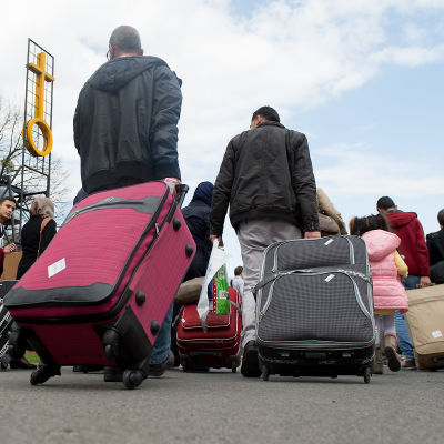 Syriska flyktingar anländer till Goettingen i Tyskland.