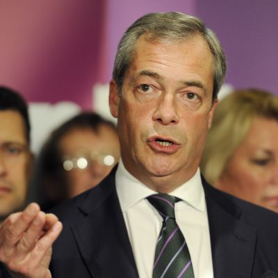 Ukipin johtaja Nigel Farage tiedotustilaisuudessa europarlamenttivaalien jälkeen.