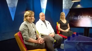 Päivi Frantsi, Matti Halonen ja Minna Tervamäki Prisma Studiossa Päivi Frantsi, Matti Halonen, Minna Tervamäki Prisma Studiossa