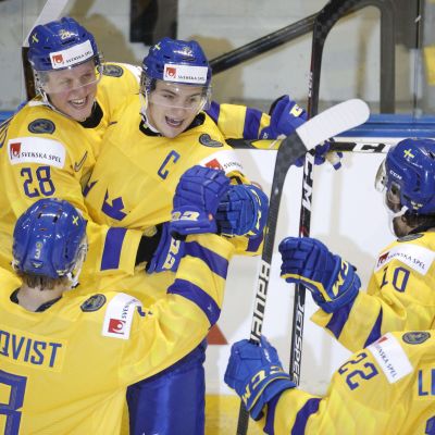 Sverige firar Erik Brännströms mål mot Finland.