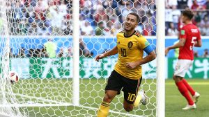 Eden Hazard blev målskytt i bronsmatchen. Eden Hazar firar mål
