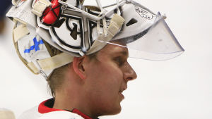 Kevin Lankinen i Chicagos tröja. Kevin Lankinen har varit uppkallad till Chicago i ett par repriser.