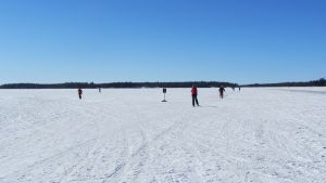 Är det ett minne blott att skida på isen i framtiden? Motionärer utanför Gerby Hamn i Vasa