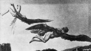 Daidalos och Ikaros ute och flyger Bild av Ikaros och Daidalos ute på flygtur