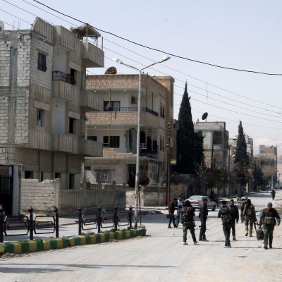 Syriska regeringstrupper i Yabroud norr om Damaskus 16 mars 2014.