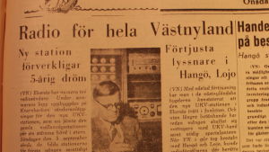 Västra Nyland rapporterar om UKV-sändaren den 15.9.1954. Ett gammalt tidningsurklipp.
