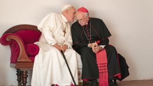 En annan sorts fader. Ifjol var Anthony Hopkins nominerad för The Two Popes - i år för The Father. Påvar emellan. Anthony Hopkins och Jonathan Pryce är bägge nominerade. för The Two Popes.