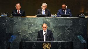 Putin talade under FN:s generalförsamling i New York. Ryssland president Vladimir Putin talar under FN:s generalförsamling.