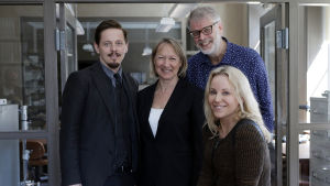 Thure Lindhart, Camilla Ahlgren, Hans Rosenfeldt ja Sofia Helin. Silta-sarjan neljäs tuotantokausi alkaa 1.1.2018.