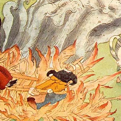 Osa sveitsiläisen Johann Jakob Wickin kolmen noidan polttamista Badenissa, Sveitsissä vuonna 1585 kuvaavasta maalauksesta.