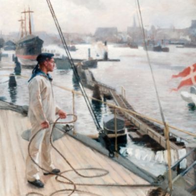 Albert Edelfeltin öljyvärimaalaus Kööpenhaminan ankkuripaikalta I vuodelta 1890.