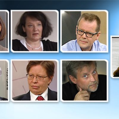 Kuvassa ylärivissä Kristina Carlson, Monika Fagerholm, Kari Hotakainen ja Sanna Karlström. Alarivissä Maarit Verronen, Gerry Birgit Ilvesheimo sekä Juha Siro.