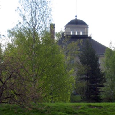 Pielisjoen linna pilkottaa puiden takaa.