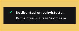 Kuvakaappaus Yle Tunnuksen asetuksista. Näkyy, että kotipaikka on vahvistettu Suomeen.