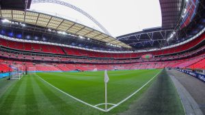 Bland annat på Wembley kommer det att spelas EM-matcher nästa sommar. Bild inifrån Wembley