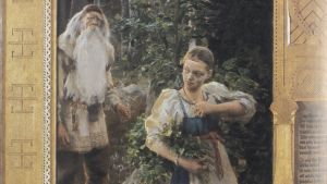Akseli Gallén-Kallela målade Aino-myten ur Kalevala år 1891. Aino-triptykens vänstra del. Väinämöinen smyger på Aino i skogen.