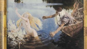 Kalevalan kuvitusta Akseli Gallen-Kallelan Kalevala-kuvitusta. "Aino-taru", triptyykki. Öljyvärimaalaus (maalaus): Akseli Gallen-Kallela, 1891. Triptyykin keskimmäinen osa.