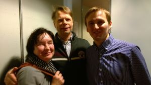 Nikita Boriso-Glebsky reuniting with his 2010 host family, the Heikinheimos.
