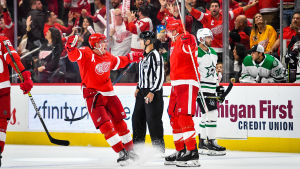 Detroit fick jubla sist mot Dallas. Anthony Mantha firar ett mål.