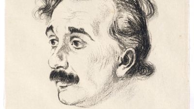 Etsning föreställande Albert Einstein.