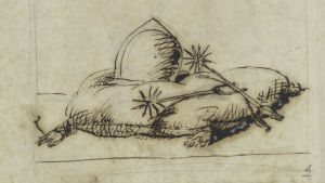 Olof den heliges hjälm och sporrar, illustration Erik Dahlbergh i verket Suecia antiqua et hodierna. Olof den heliges hjälm och sporrar, illustration Erik Dahlbergh i verket Suecia antiqua et hodierna.