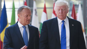 Rådsordförande Tusk välkomnar president Donlad Tusk. President Trump träffar rådsordförande Tusk i Bryssel.