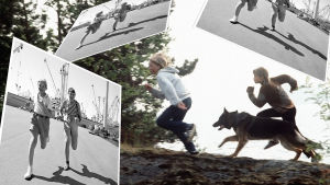 Kuva koostuu kolmesta kuvasta. Alimmaisessa kuvassa juoksee kaksi poikaa ja Susikoira Roi. Kolme päällimmäistä kuvaa ovat samanlaisia. Niissä Pertsa ja Kilu juoksevat poispäin satamasta.