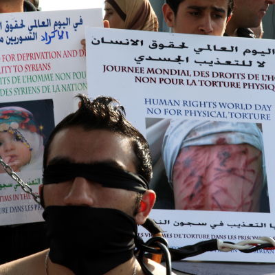 Arkivbild på demonstration i Beirut i krav om skydd för tortyrhotade syrier.