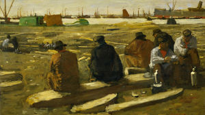 George Hendrik Breitnerin maalaus lounastavista työläisistä Amsterdamissa. "Schafttijd in de bouwput aan de Van Diemenstraat in Amsterdam", vuosi 1897. George Hendrik Breitnerin maalaus lounastavista työläisistä Amsterdamissa. "Schafttijd in de bouwput aan de Van Diemenstraat in Amsterdam", vuosi 1897.