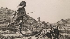 Adam Bartsch: Der Wolf mit dem Lamme, vom Hirten verfolgt, 1803 (Vargen med lammet, förföljd av herden) Adam Bartsch: Der Wolf mit dem Lamme, vom Hirten verfolgt, 1803 (Vargen med lammet, förföljd av herden)