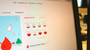 Röda Korsets blodtjänst visar på söndagen att fem av åtta blodgrupper behöver fler blodgivare än normalt. Blodtjänstens hemsida 27.12.2015
