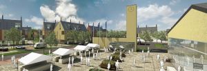 Ett torgområde har också ritats in på området Sjundeås hjärta. Planeringsbild som visar nya torget på det planerade området "Sjundeås hjärta".