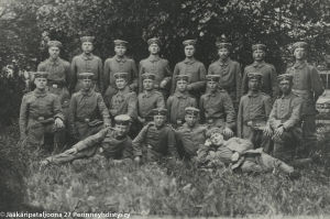 Vapaaehtoisia suomalaisia sotilaskoulutuksessa Lockstedtissa 1915-1916