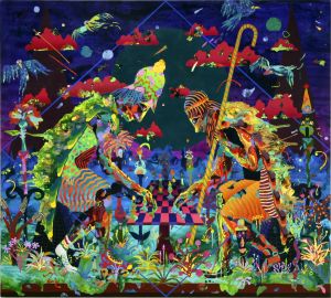 The Game: Akryyli, alkydi ja muste levylle, 180X200 cm, 2013 The Game: Akryyli, alkydi ja muste levylle, 180X200 cm, 2013