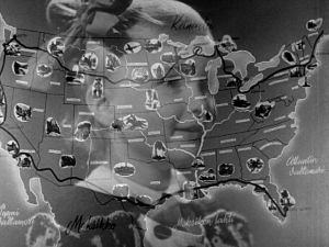 Ristikuva pikkutytöstä (Kaarina Tamminen) ja USA:n kartasta (1947).
