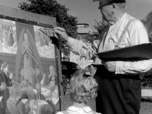 Taidemaalari Juho Rissanen maalaa Miamissa (1947).