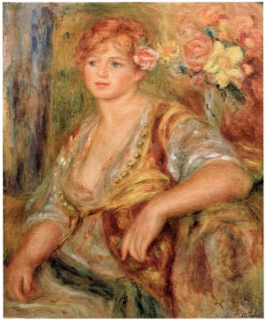 Auguste Renoirin maalaus Vaaleatukkainen tyttö ja ruusu, mallina Andrée Heuschling Auguste Renoirin maalaus Vaaleatukkainen tyttö ja ruusu
