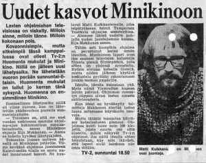 Nuori Eija Makkonen kohtasi isoja haasteita heti Minikinon ohjaajaksi päästyään. Ilta-Sanomista 11.10.1970. Nuori Eija Makkonen kohtasi isoja haasteita heti Minikinon ohjaajaksi päästyään.