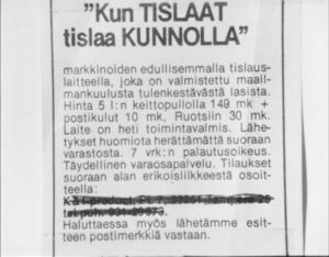 Lehti-ilmoitus vuonna 1973.