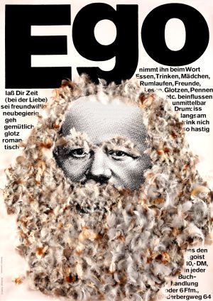 Gunter Rambow: Ego, 1969. Siebdruck, Gänsefedern.