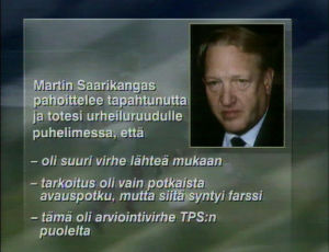 Martin Saarikankaan pahoittelut Urheiluruudussa. Urheiluruudun grafiikkaa elokuussa 1994.