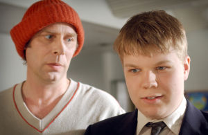 Vesa Vierikko ja Hannes Suominen tv-elokuvan Tuulikaappimaa kuvauksissa vuonna 2003.