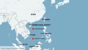 Kina är invecklat i gränstvister med fyra Asean-länder karta med det sydkinesiska havet och länder som omringar det.
