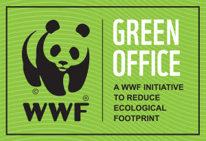 Green Offices logotyp föreställande en banda samt texten Green Office - A WWF Initative to reduce Ecological footprint.