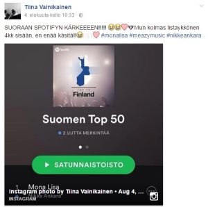 Viimeiset neljä kuukautta ovat olleet Tiinalle hullunmyllyä. // Kuva: Kuvakaappaus Tiina Vainikaisen Facebook-seinältä.
