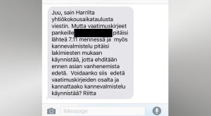 Riitta Tiuraniemis meddelande till Anne Berner med svärtning