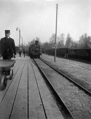 Tilannekuva Helsingin rautatieaseman junalaiturilta 1898